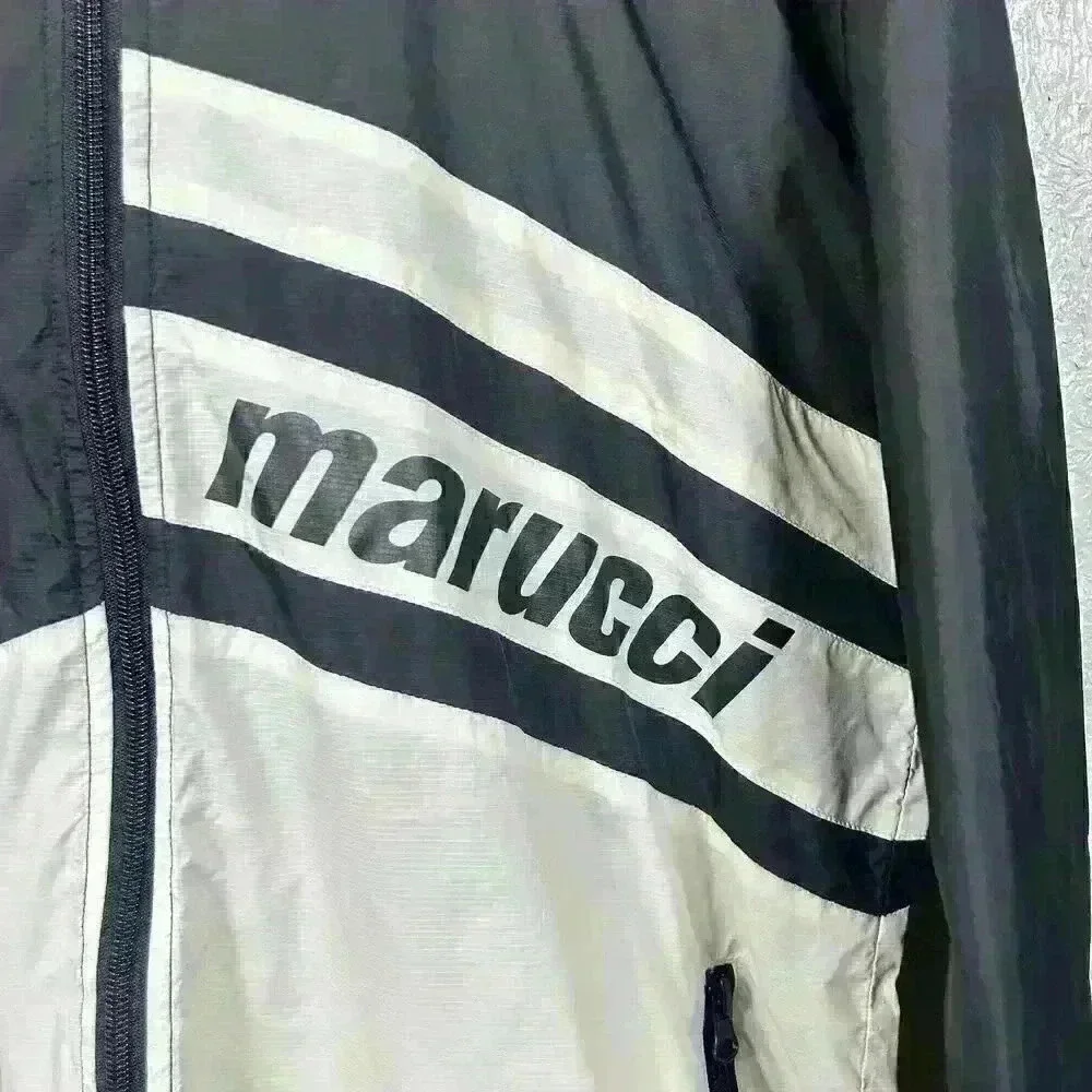 MARUCCI Retro Style 90s Zip Up Black White Baseball Windbreaker Men Small